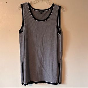 CONRAD C COLLECTION Women Sleeveless Tunic Navy Blue White Striped Knit Large